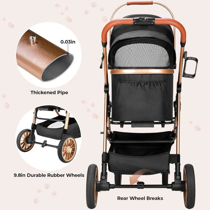 360° Rubber Wheels and Shock Absorption Dog Buggy