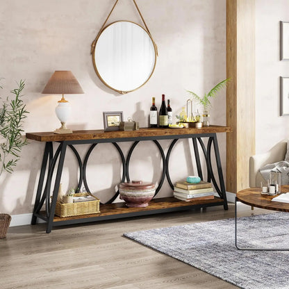 70.9 inch Long Console Table with 2 Tier Storage Shelf