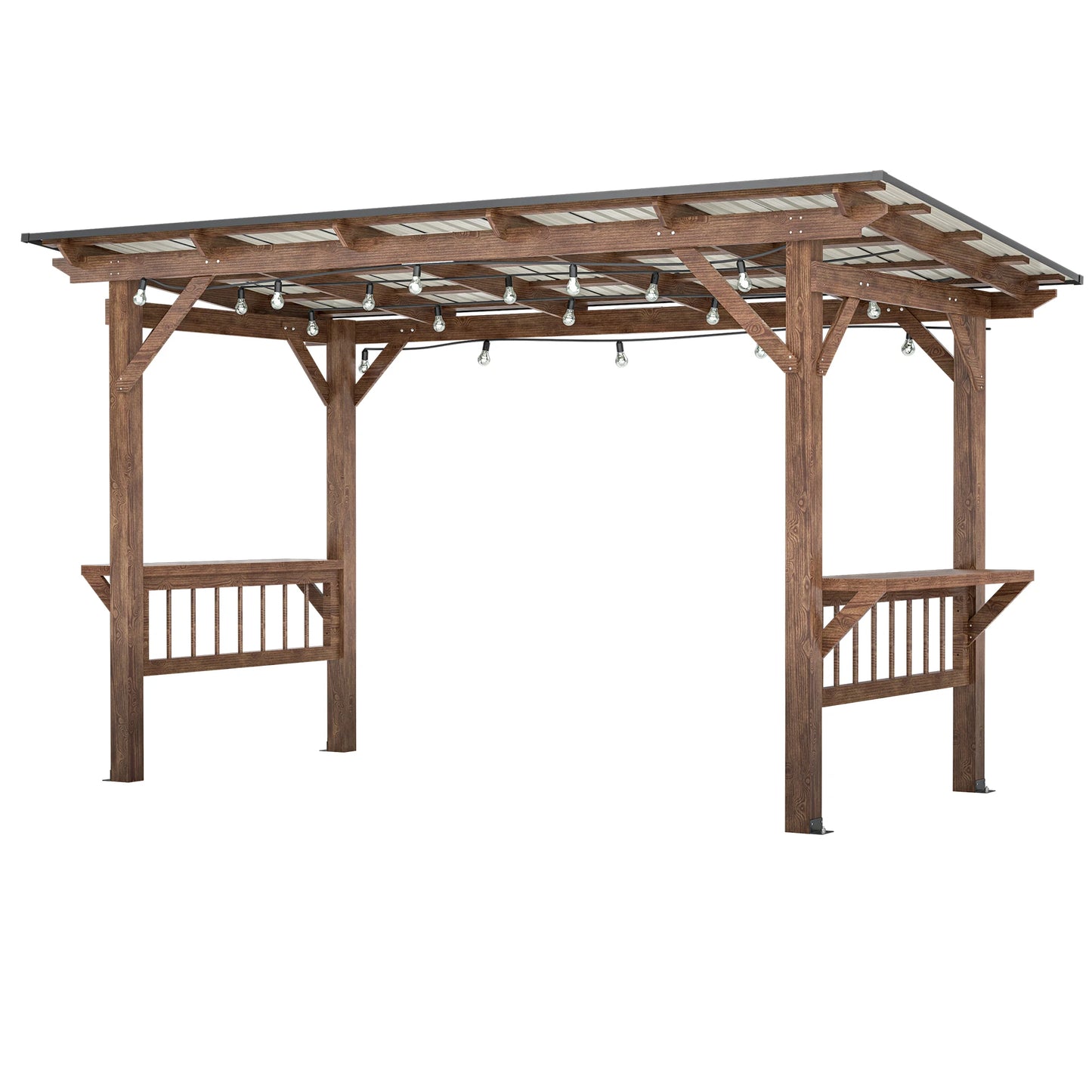 13' x 6.5' Wooden Pergola Gazebo with Metal Roof