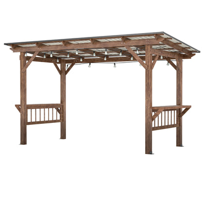 13' x 6.5' Wooden Pergola Gazebo with Metal Roof