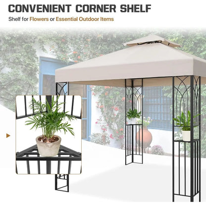 8x8 Outdoor Patio Gazebo with Corner Shelves