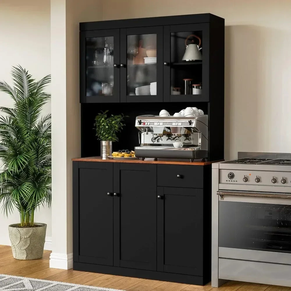 Tall Kitchen Pantry Cabinet with Microwave Shelf