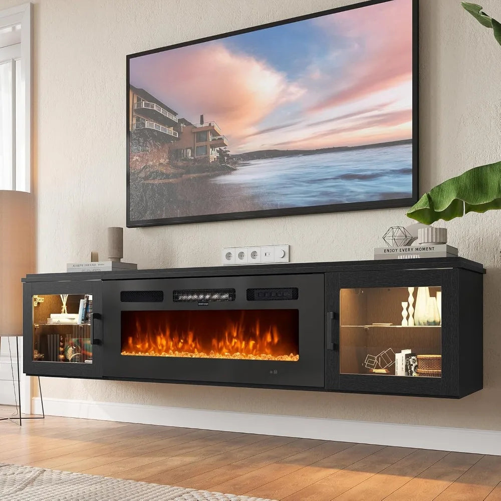 70-inch Floating TV Stand with Built-in Fireplace