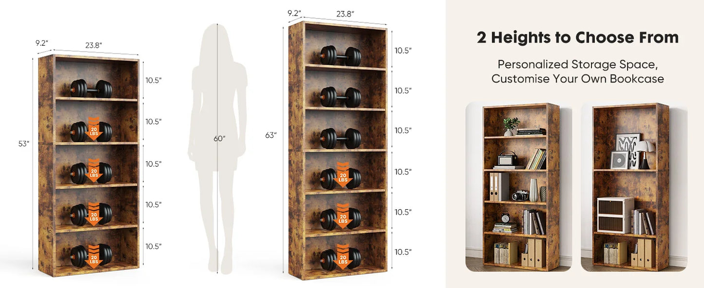 63 Inch Tall 6 Tier Wooden Shelf Bookcase