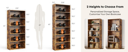 63 Inch Tall 6 Tier Wooden Shelf Bookcase