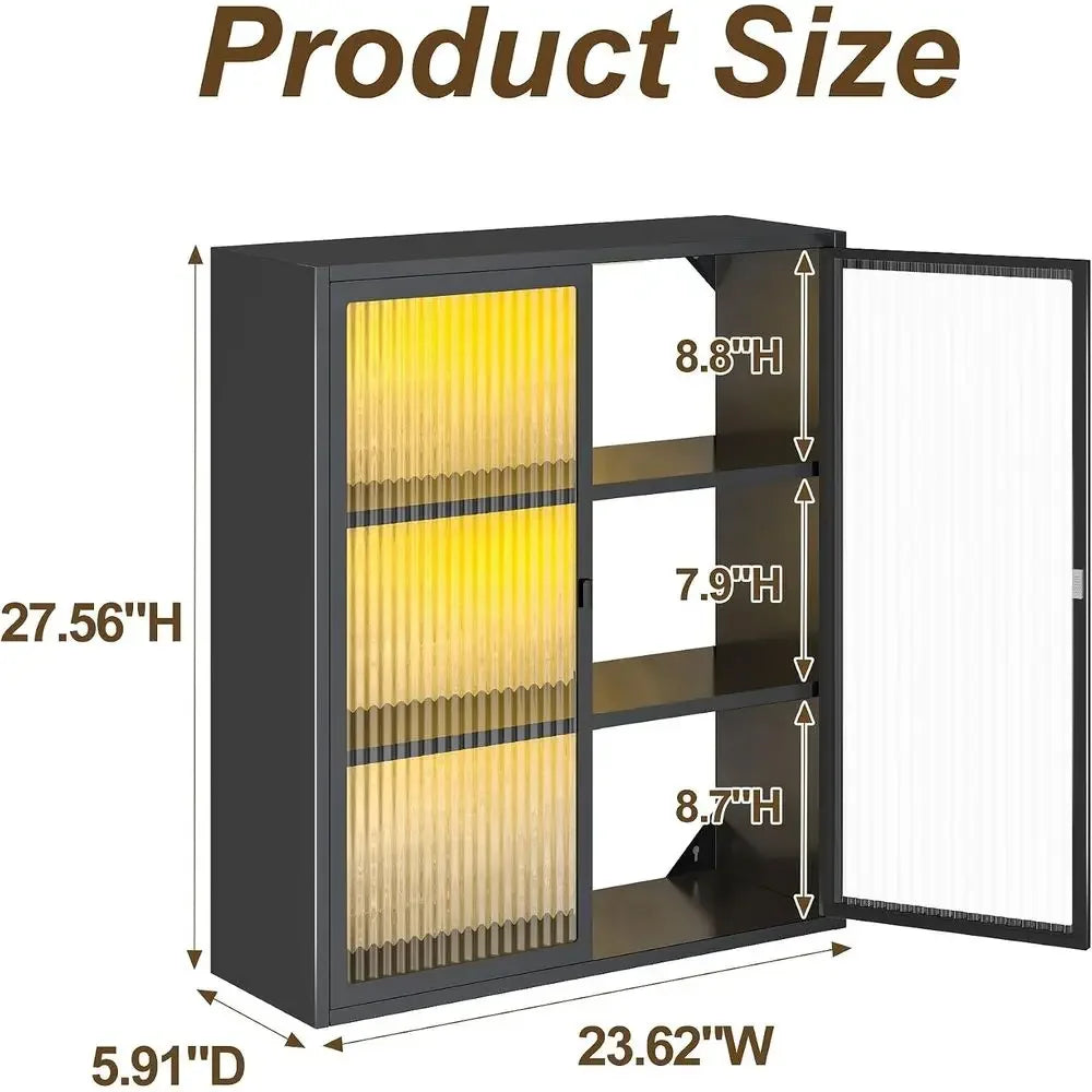 Glass Door Wall Cabinet for Bathroom, Laundry, Kitchen