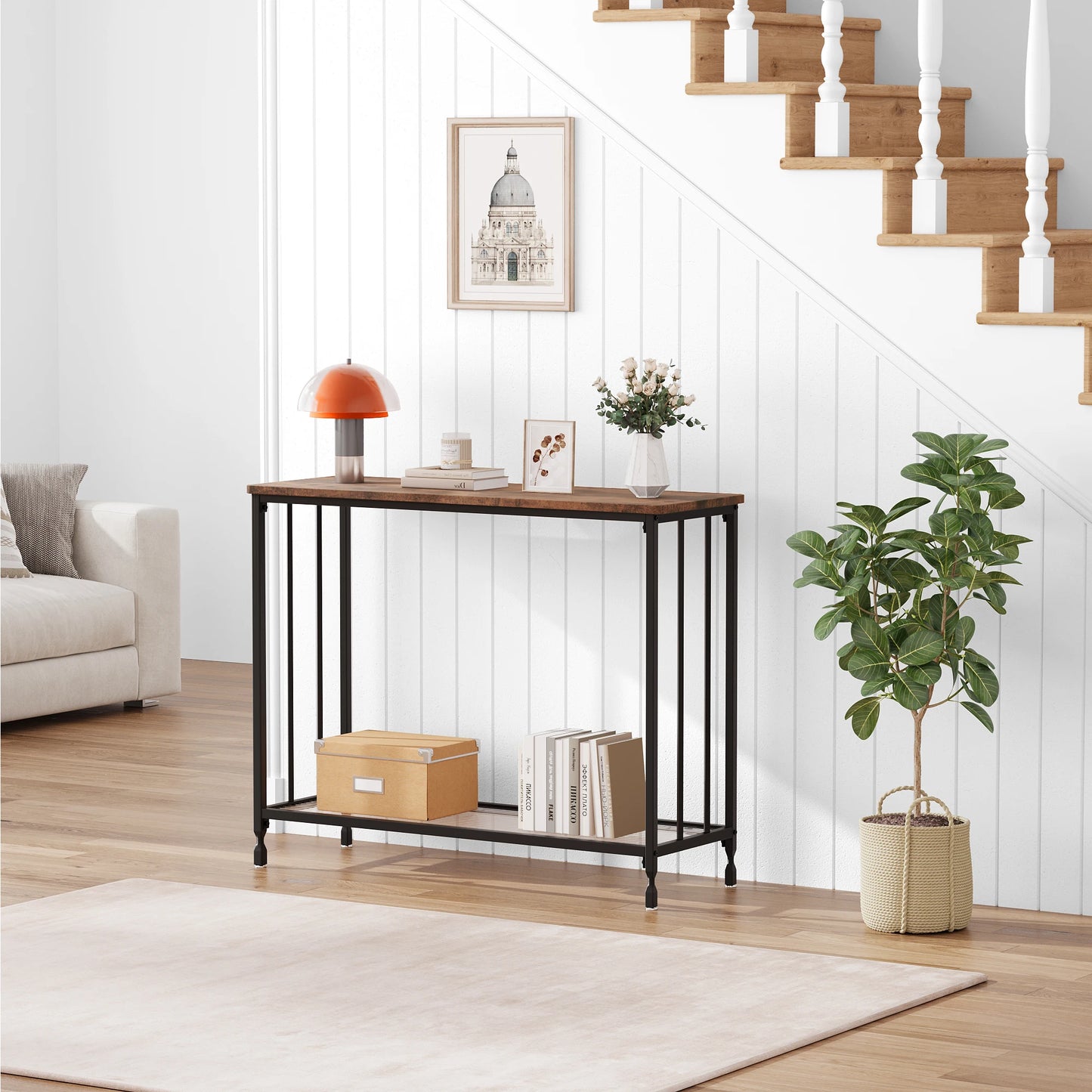 Narrow Entryway Console Table with Glass Shelf