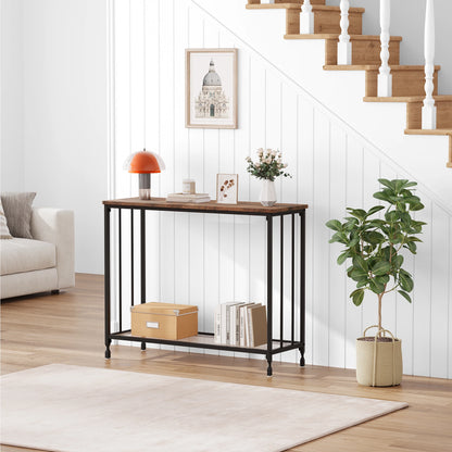 Narrow Entryway Console Table with Glass Shelf