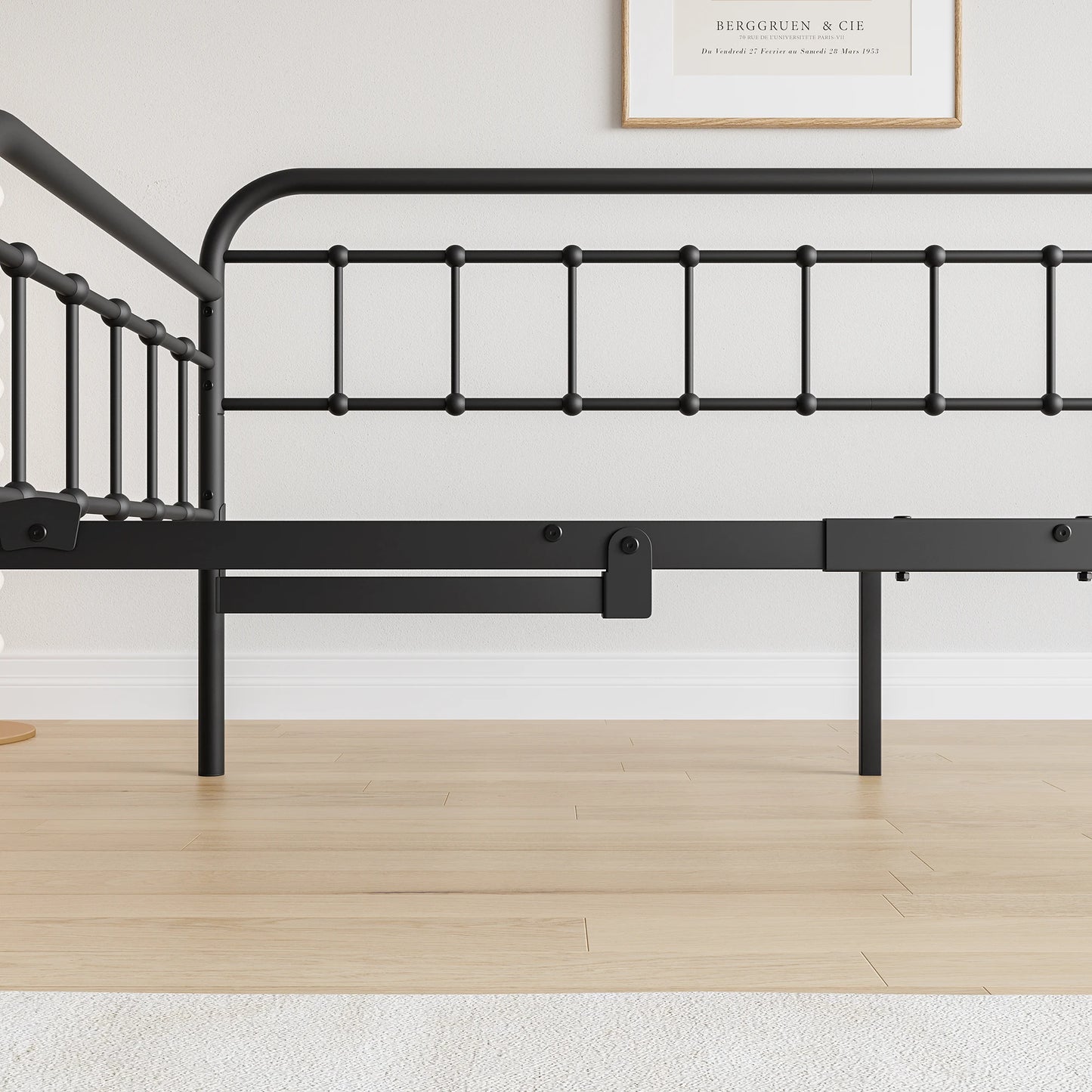 Twin Size Metal Daybed Frame with Trundle, Heavy Duty Steel Slat Support Sofa Bed Platform with Headboard, No Box Spring Needed,