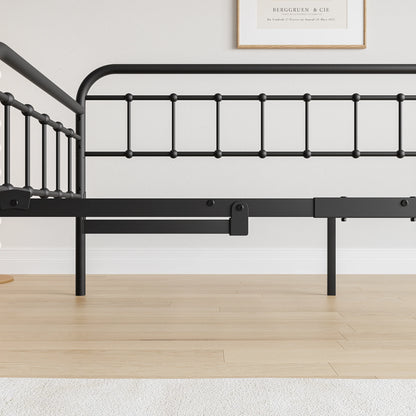 Twin Size Metal Daybed Frame with Trundle, Heavy Duty Steel Slat Support Sofa Bed Platform with Headboard, No Box Spring Needed,