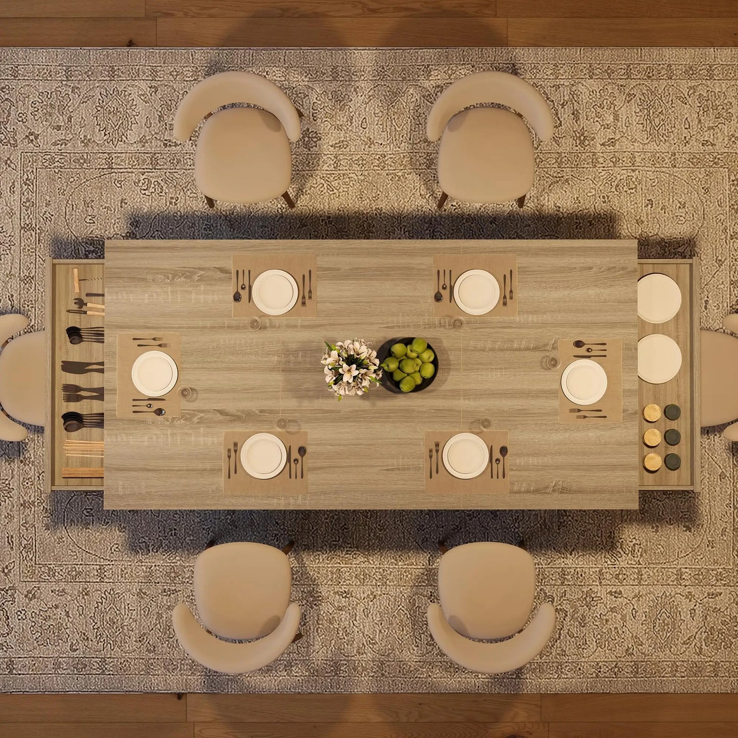 71 Inch Dining Table With 2 Storage Drawers