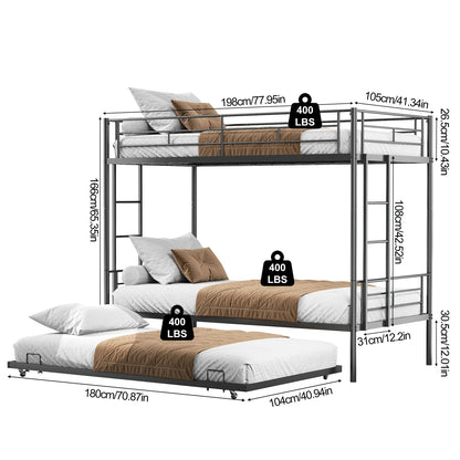 Twin Bunk Bed Frame with Ladder, Safety Rails