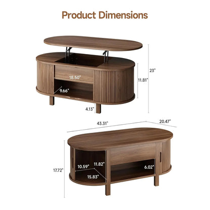43.3" Oval Lift Top Coffee Table with Sliding Door