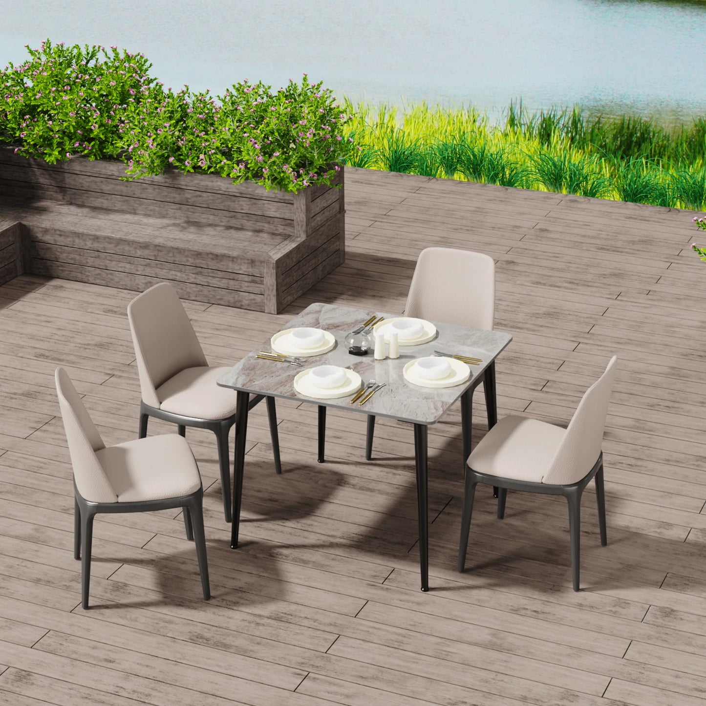 Dining Table Stone Top with Metal Frame
