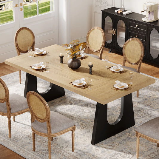 70.9-Inch Wood Rustic Rectangular Table with Black Wooden Legs