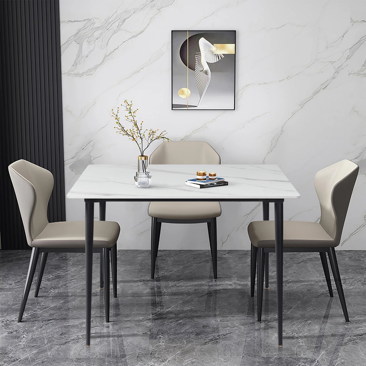 Dining Table Stone Top with Metal Frame