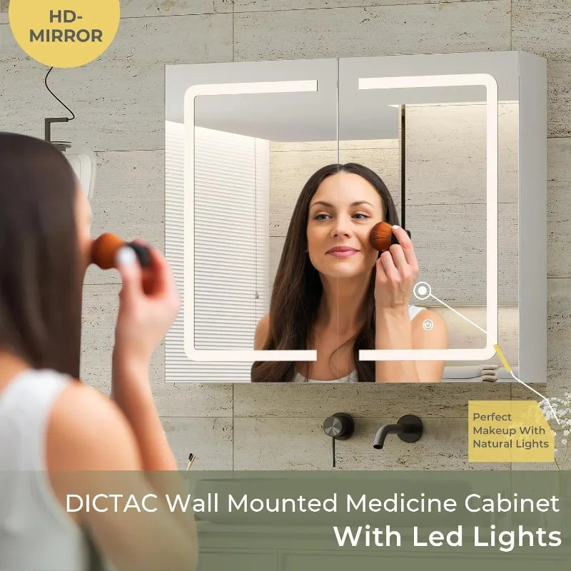 27.6x23.62-inch Double Doors Wall Mounted Mirror Cabinet