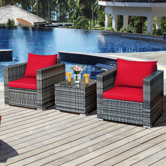 3 PC Patio Rattan Furniture Bistro Set
