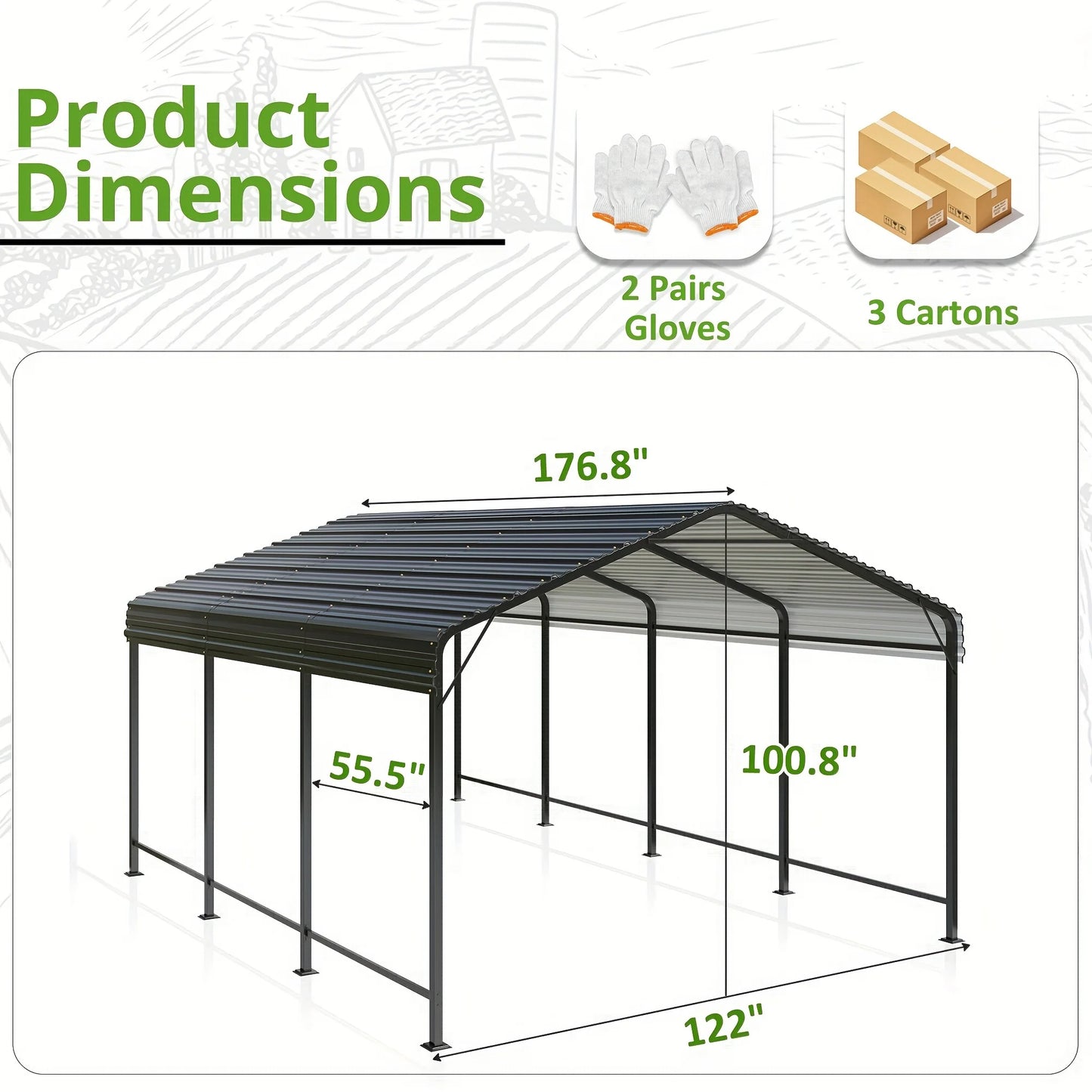 10x15~20x40FT Multi-Size Metal Carport with sturdy base