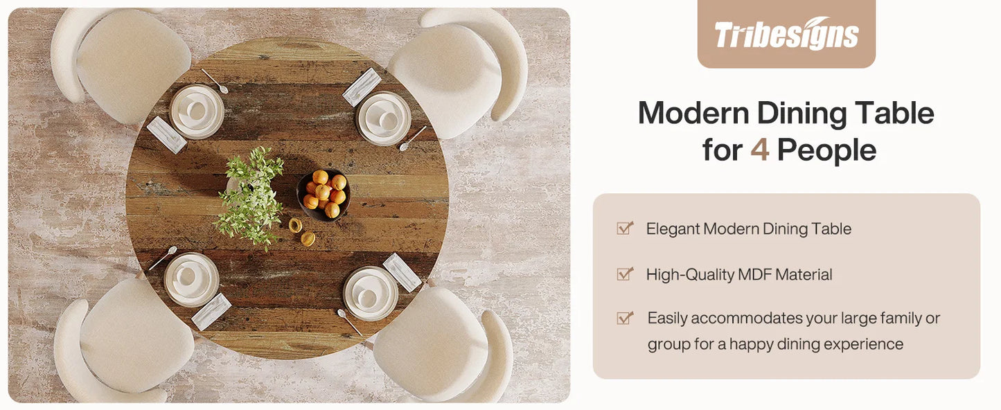 46-Inch Wood Kitchen Table with Sturdy Metal Base