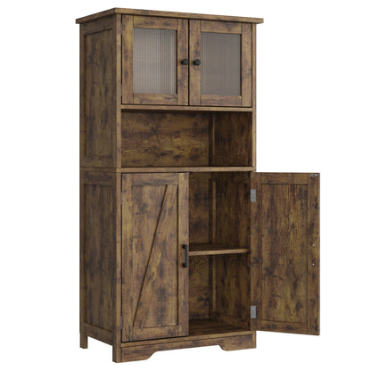 Freestanding Pantry Storage Cabinet with Glass Doors