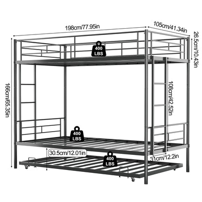 Twin Bunk Bed Frame with Ladder, Safety Rails