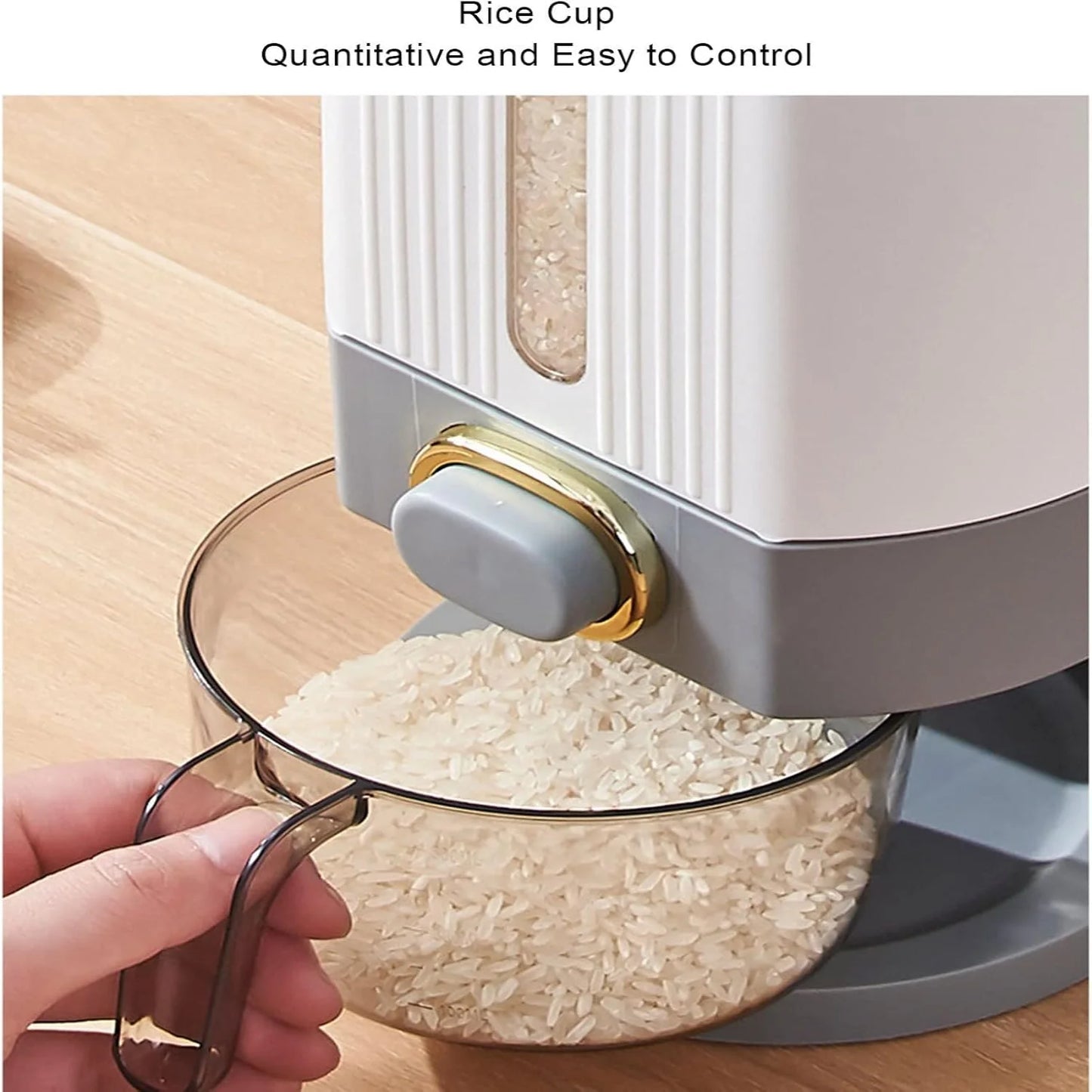 Gray L 10L Rice Dispenser & Grain Container with Lid - Household Cereal Bucket for Kitchen Organization, Ideal for Rice, Beans,