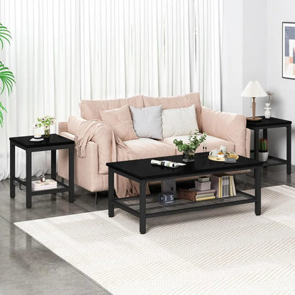 3 pieces living room table set with metal frame