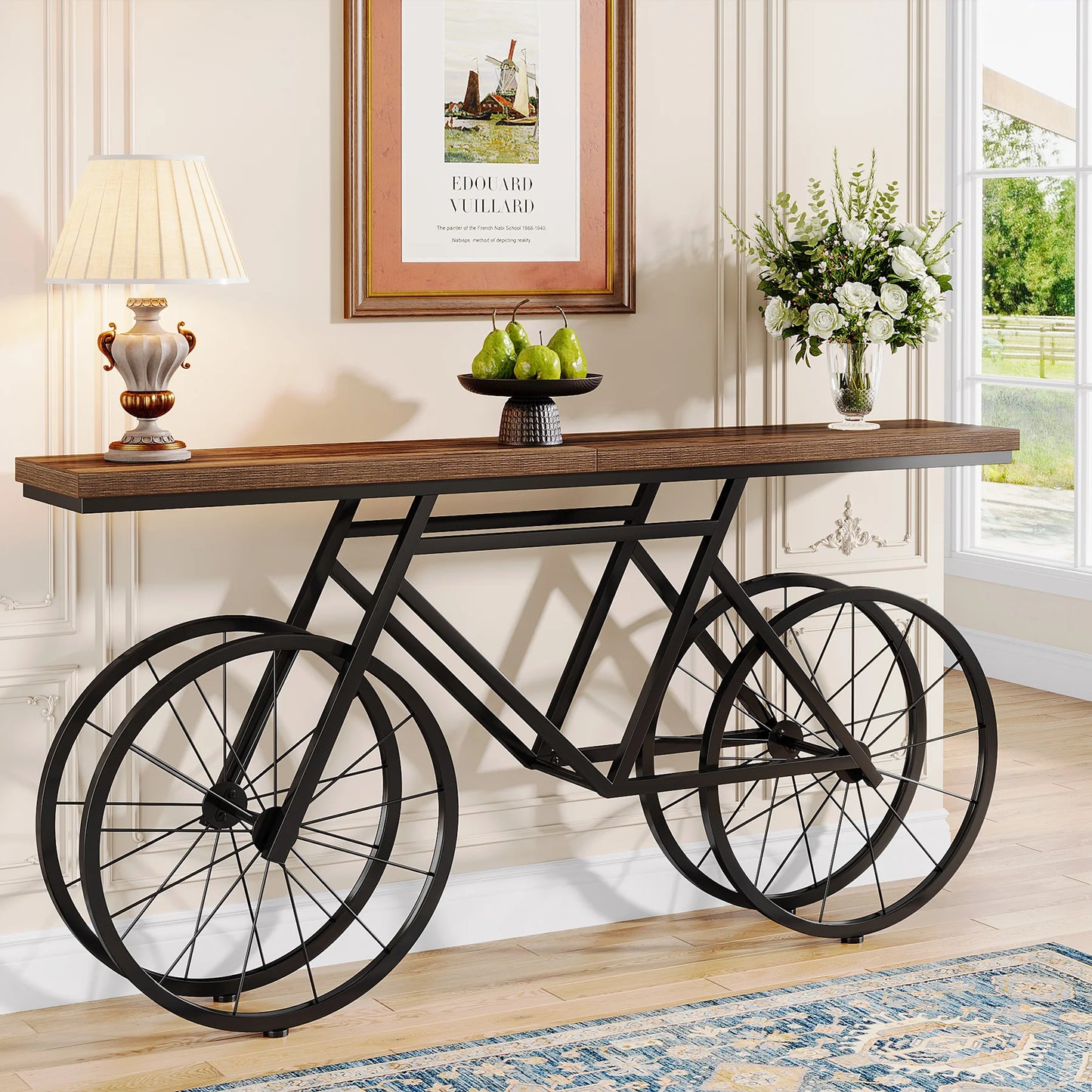 70.9-Inch Extra Long Console Table with Bicycle Metal Base