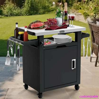 Portable Patio Bar Cart with Wheels Stainless Steel Kitchen Storage