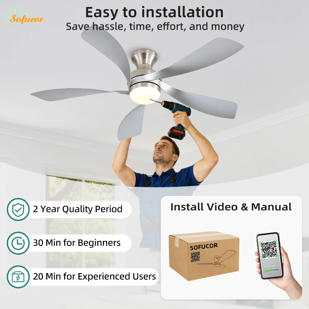 52-Inch Flush Mount 6-Speed ceiling fan with remote
