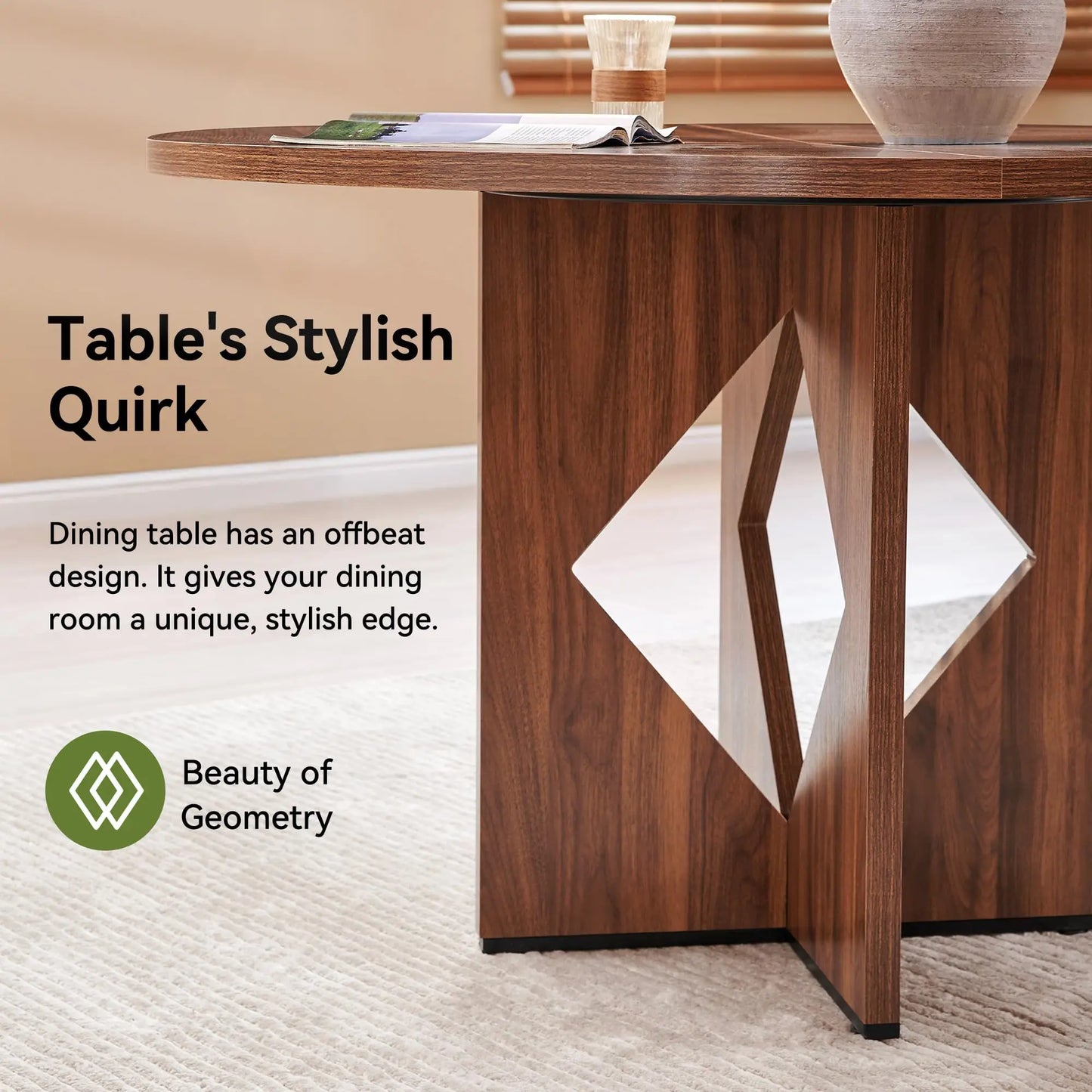 47 Inches Farmhouse Dinner Table with Wooden Pedestal Base