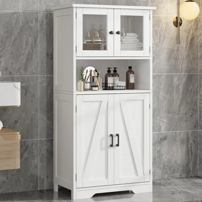Freestanding Pantry Storage Cabinet with Glass Doors