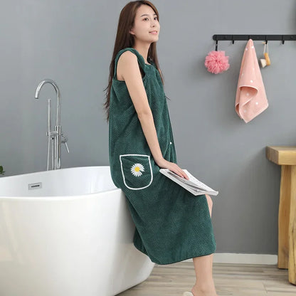 Wearable bathrobe, pure cotton quick drying long washable bath towel