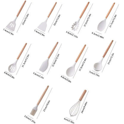 19pcs Food Grade Silicone Brodark Kitchenware Set, Cooking Spoon, Shovel, Cutting Board, Fruit Knife, Chef Knife, Combination Se