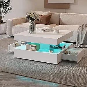 2-Tier LED Coffee Table with Storage