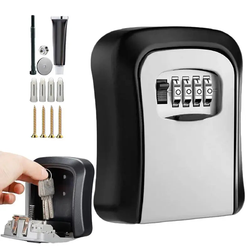 Wall-mounted Key Lock Box Waterproof Aluminum 4 Digit Combination Password Key Organizer Outdoor Key Safe Lock Box