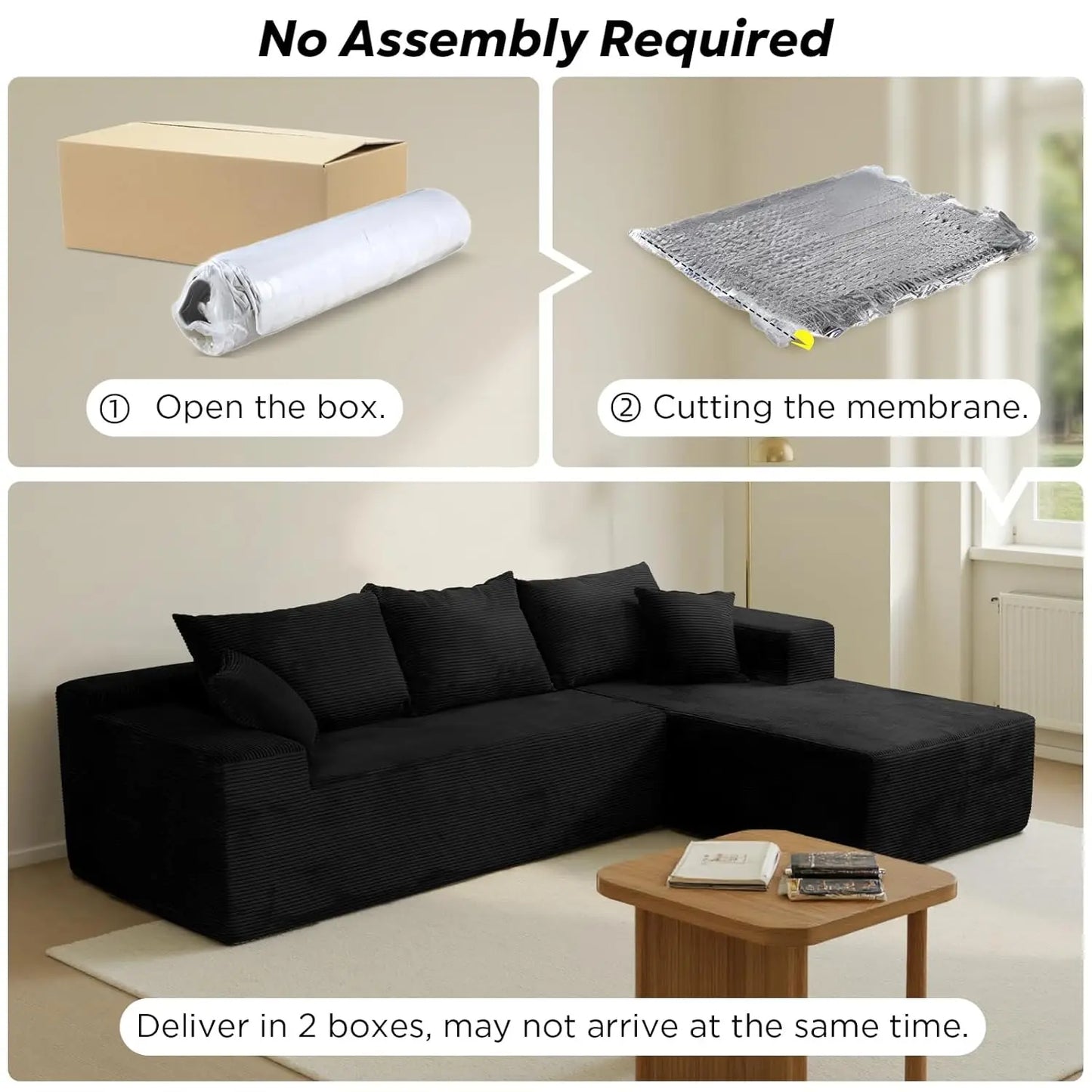 103" L Shaped Sectional Boneless Couch