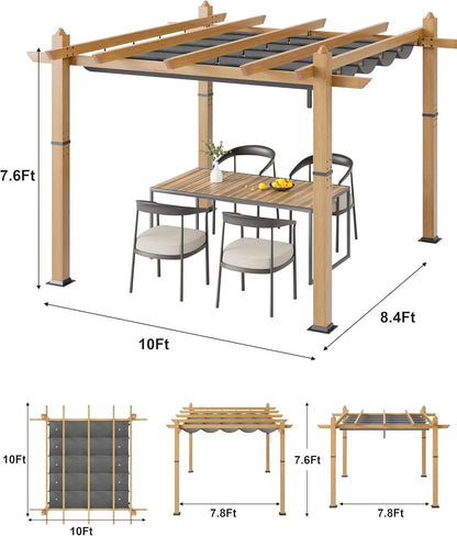 10X10FT 10X13FT Outdoor Pergola with Retractable Canopy