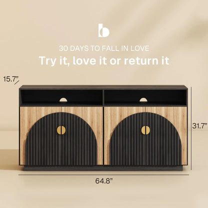 65-Inch Fluted TV Stand, with Storage Cabinets