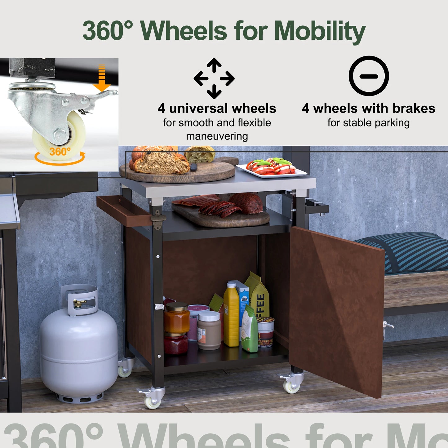 Outdoor Grill Cart with Stainless Steel Tabletop