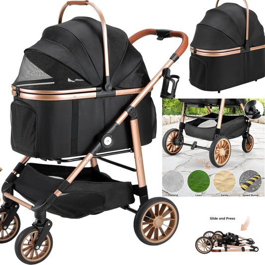 360° Rubber Wheels and Shock Absorption Dog Buggy