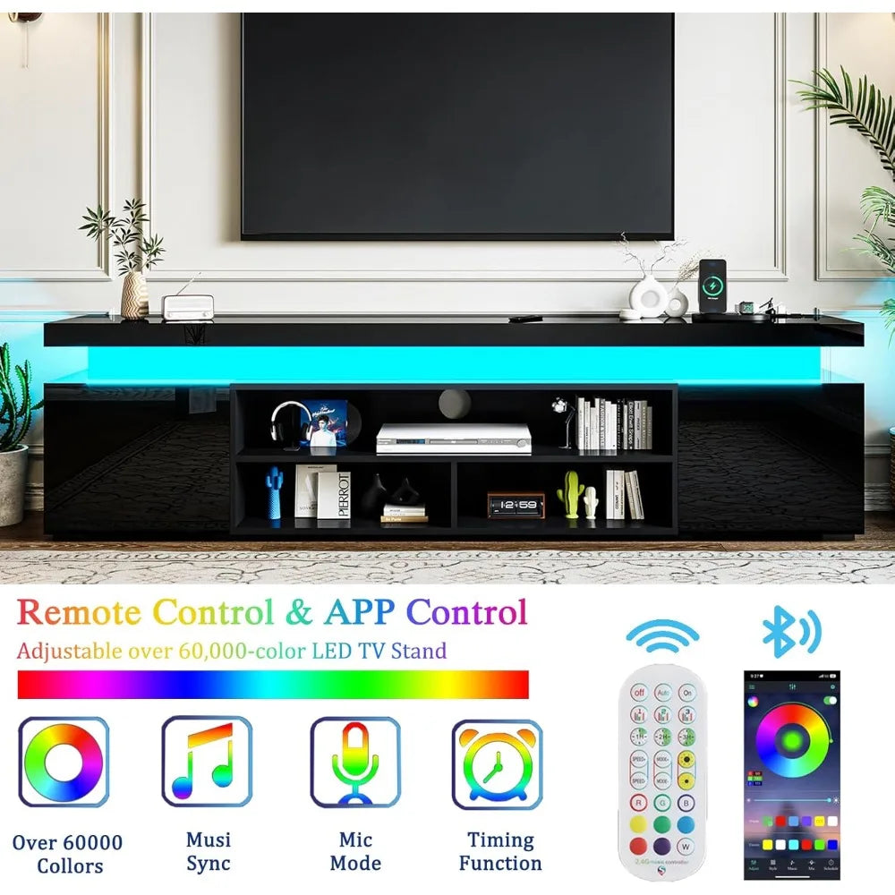 72" Modern TV Stand with LED Lights and Power Outlet