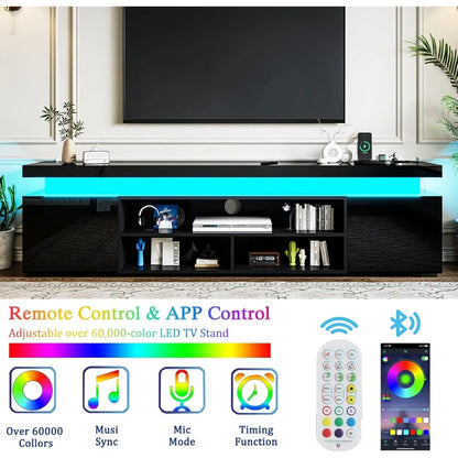 72" Modern TV Stand with LED Lights and Power Outlet