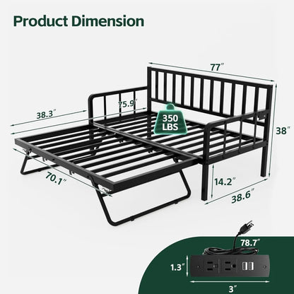 Twin Bed Frame with Charging Station and LED Lights