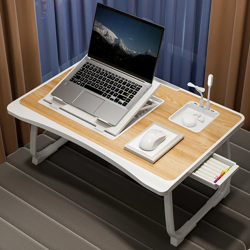 Foldable laptop desk with sturdy desk drawers