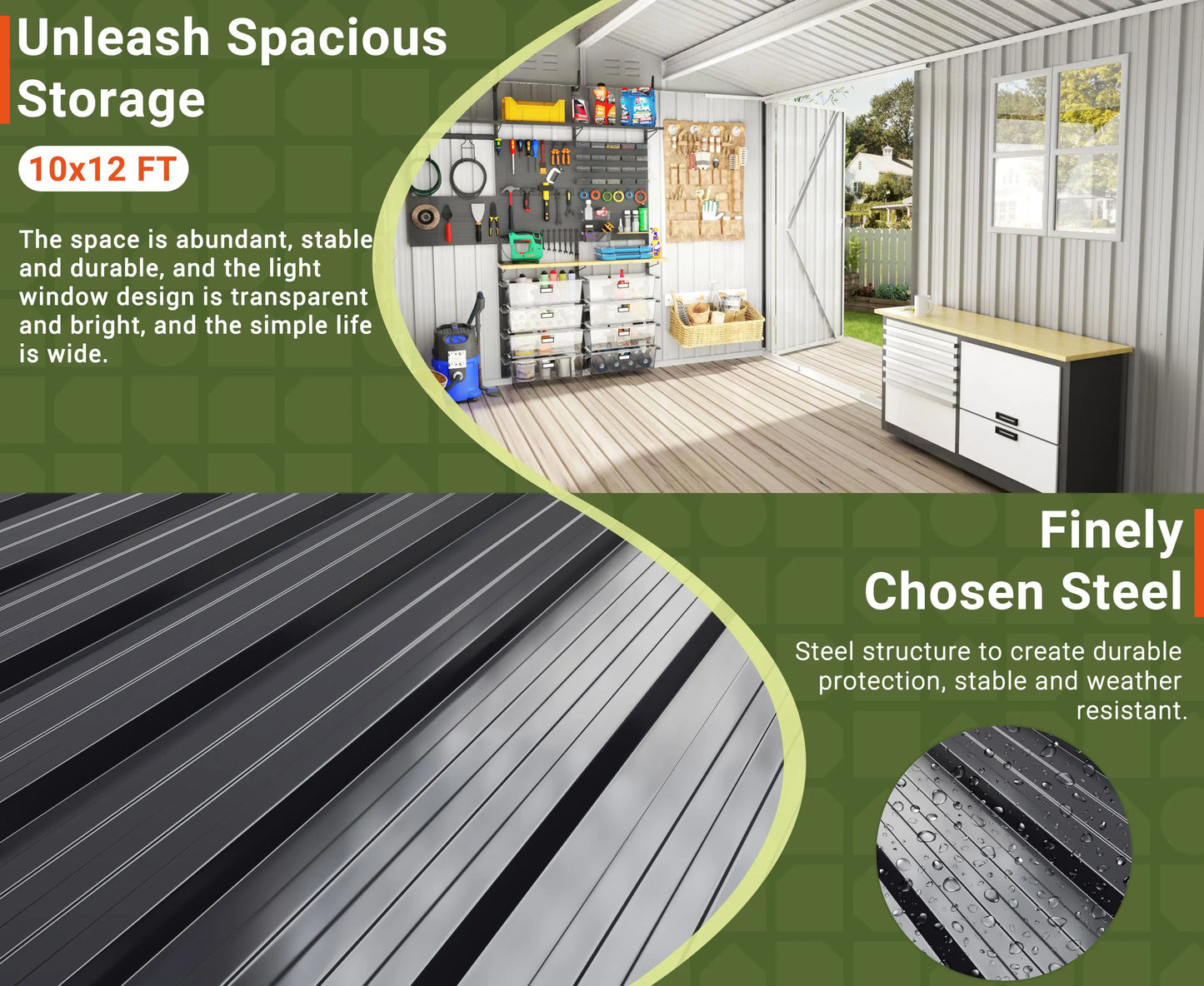 10x12 FT Outdoor Metal Storage Shed with Heavy-Duty Frame