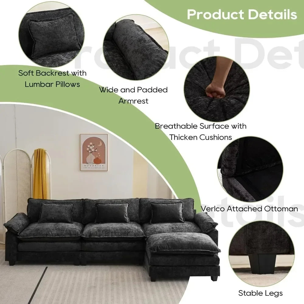 Comfy Cloud Couch Sectional Sofa with Ottoman