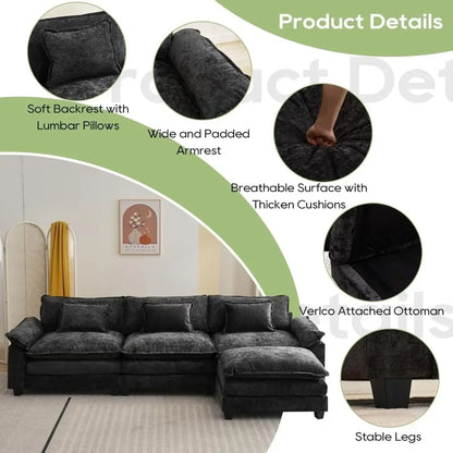 Comfy Cloud Couch Sectional Sofa with Ottoman