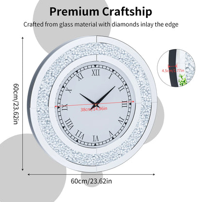 Crush Diamond Mirrored Wall Clock for Wall Decoration